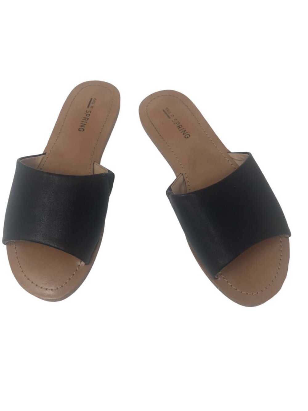 Call It Spring Thirenia Womens Slides Flat Sandals Simple Black Synthetic Size 6